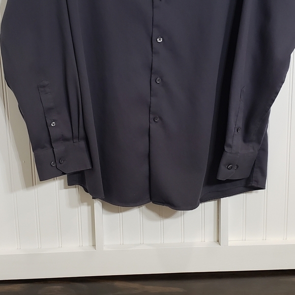 Claiborne Dress Shirt Wrinkle Free Fitted Long Sleeve Charcoal 17 1/2 XL - Picture 4 of 13